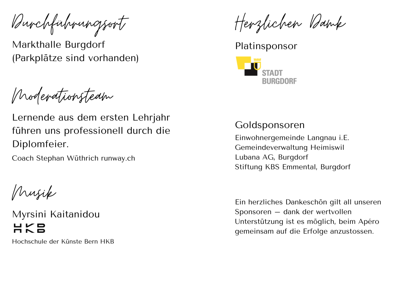 Diplomfeier Kaufleute, Lernende Standort Burgdorf & Langnau