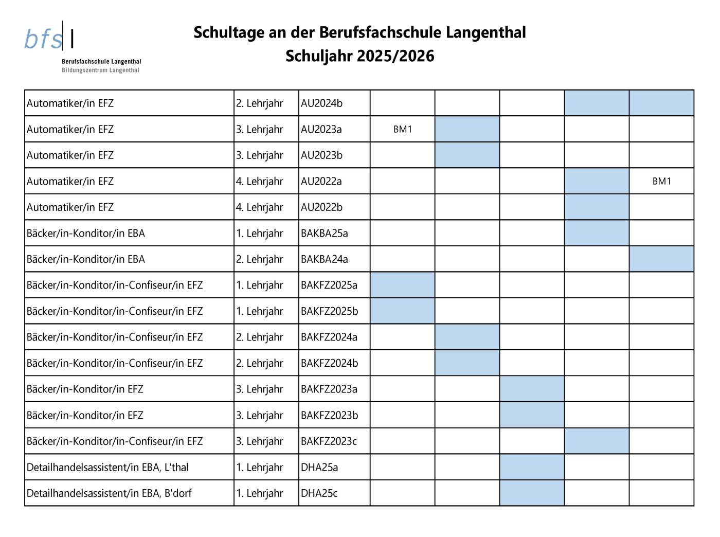 Schultage Schuljahr 2025/2026