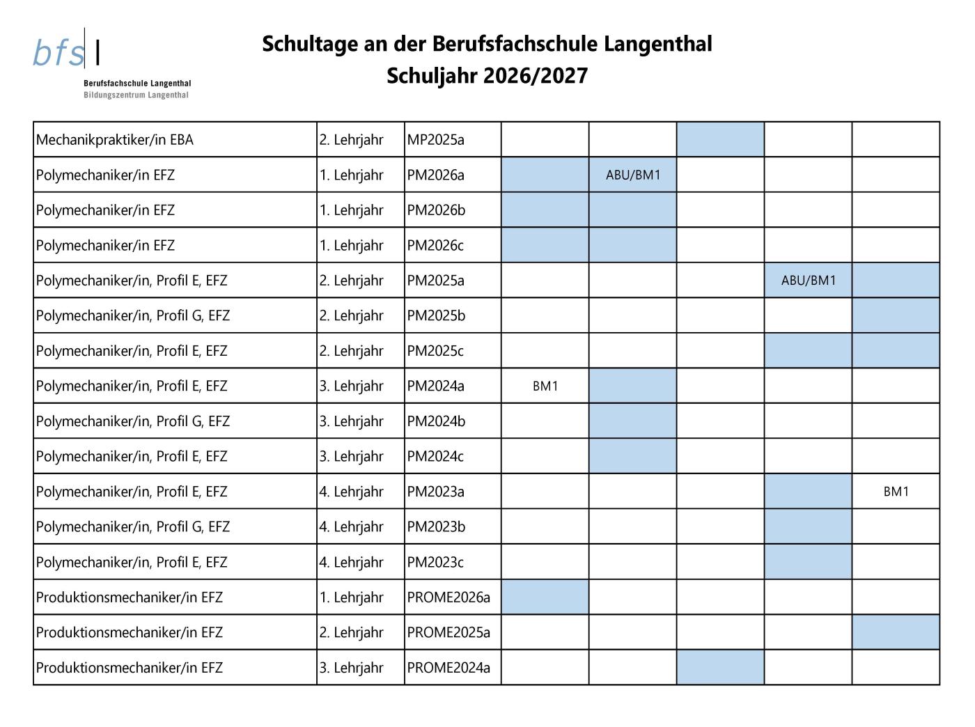 Schultage Schuljahr 2026/2027