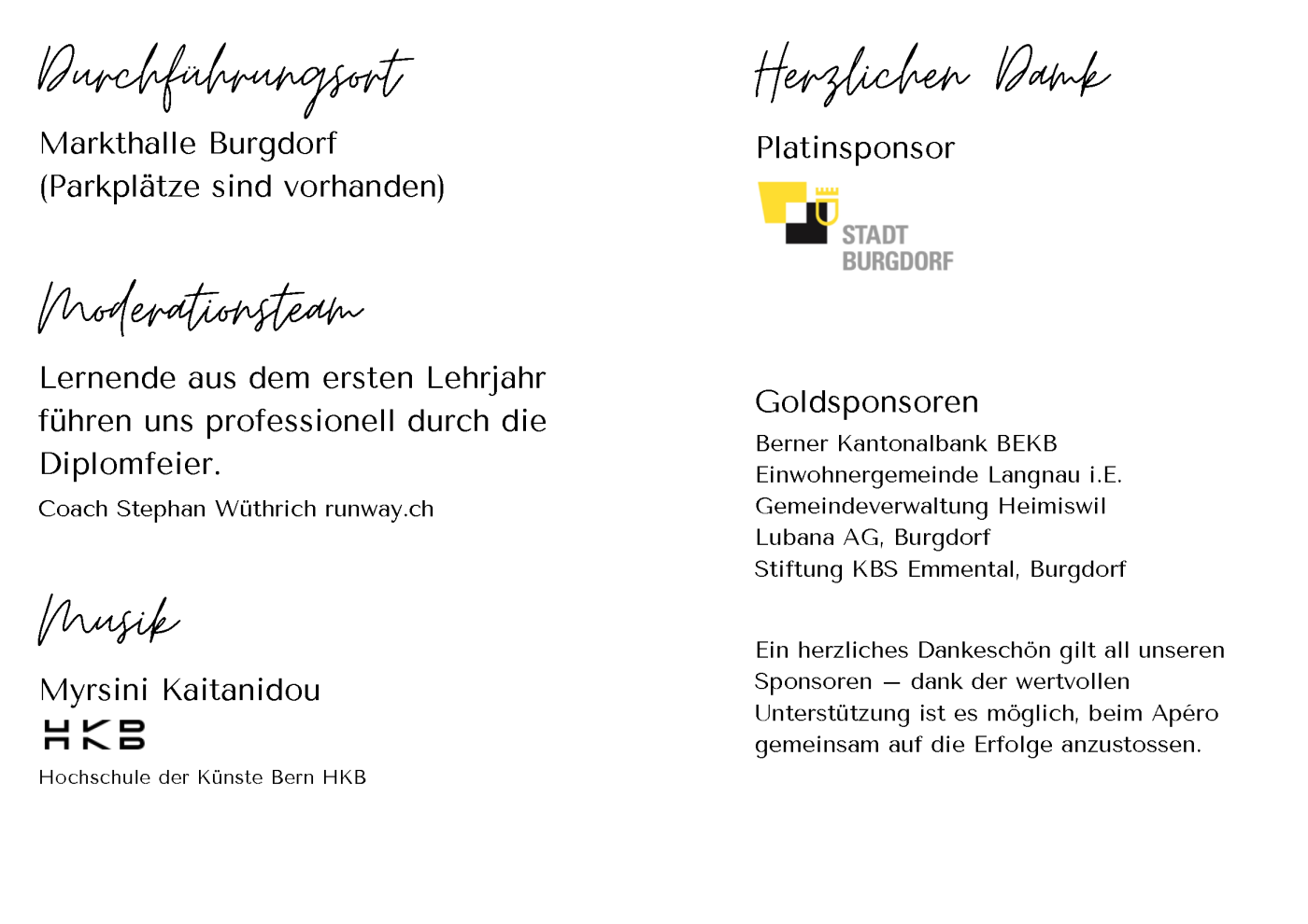 Diplomfeier Detailhandel Lernende, Standort Burgdorf