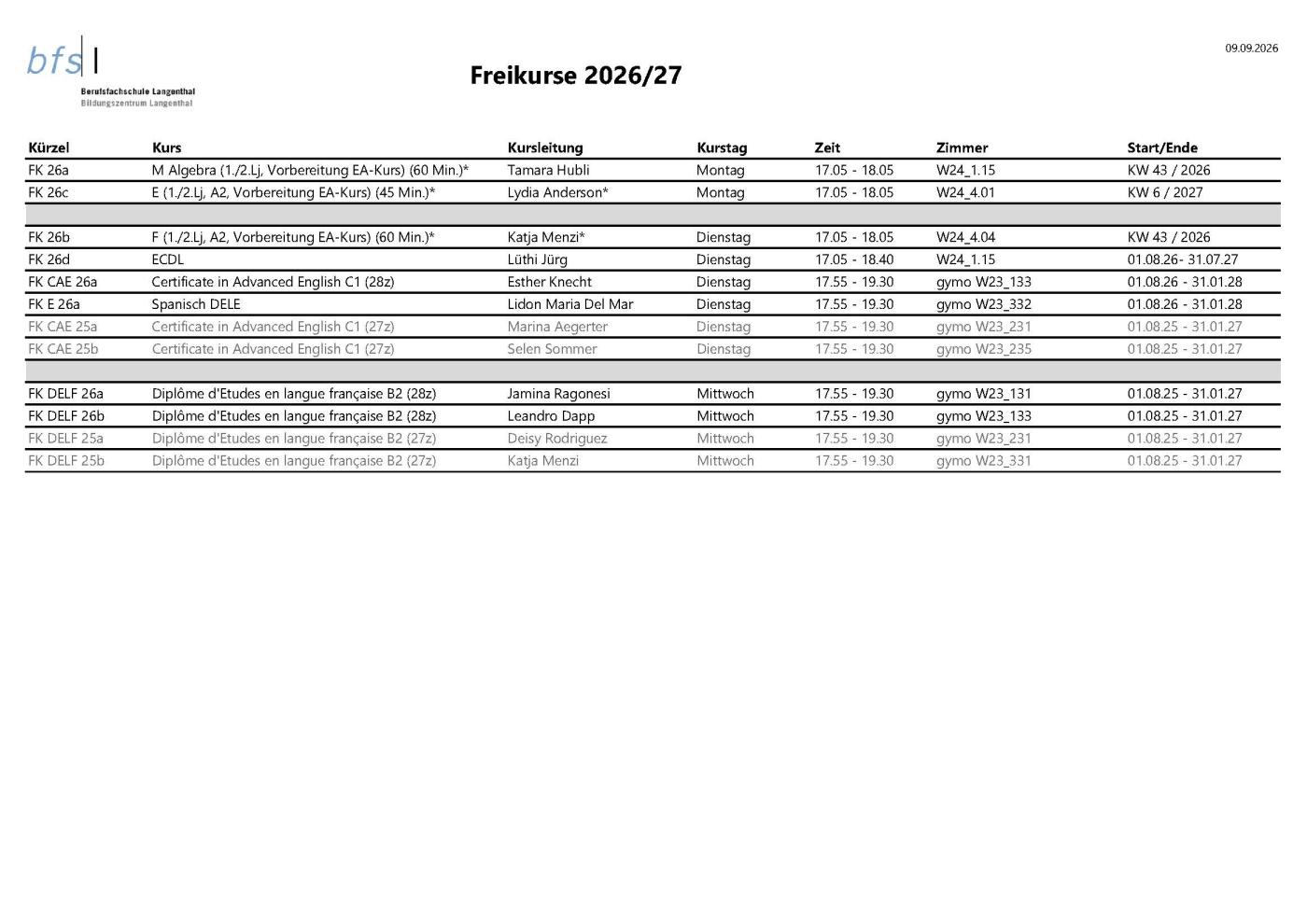 Programm Freikurse